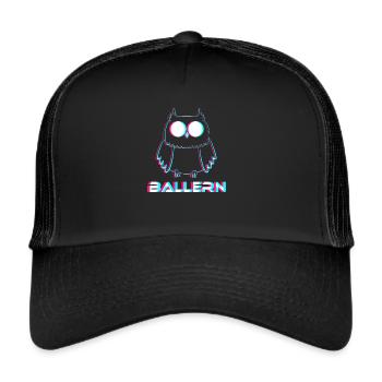 Ballern Eule Raver Rave EDM Techno DJ - Trucker Cap - Schwarz/Schwarz - Vorne