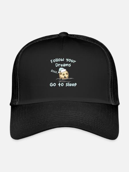 Follow your dreams, go to sleep - humour - Casquette trucker  - noir/noir - Devant