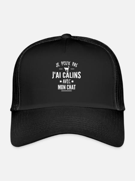 je peux pas j ai câlins avec mon chat - Casquette trucker  - noir/noir - Devant