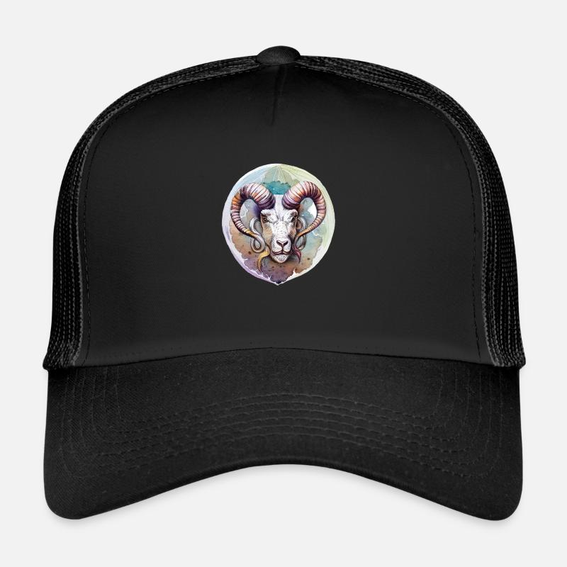 03 Sternzeichen Widder Ornament Wasserfarbe bunt - Trucker Cap - Schwarz/Schwarz