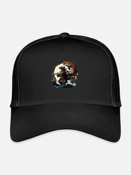 Japanese warrior catches a big fish - Trucker Cap - black/black - Front