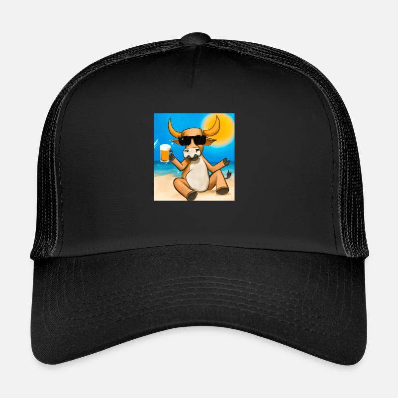 Bulle mit Sonnenbrille und Bier am goldenen Strand Trucker Cap