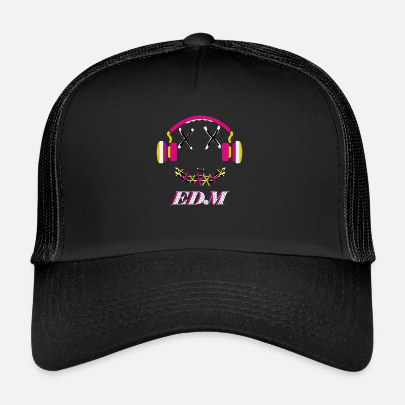EDM Music, buntes Gesicht mit Kopfhörer - Trucker Cap - Schwarz/Schwarz
