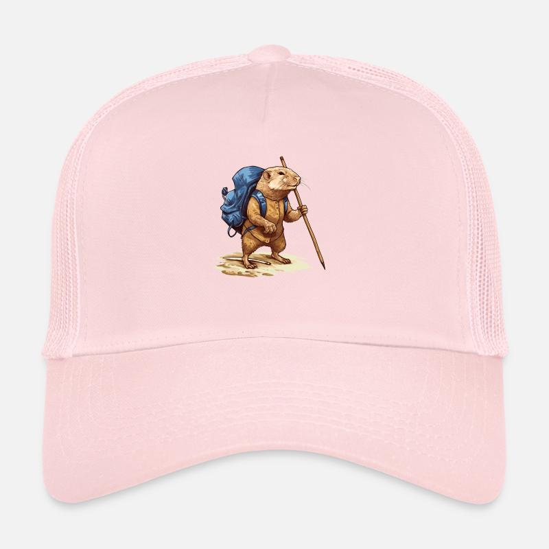 Rat-taupe avec sac à dos et bâton de marche Casquette trucker 
