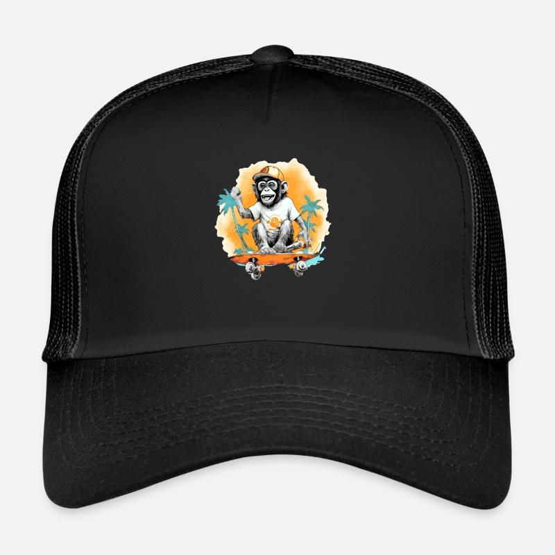 Kiki, der Skater-Affe - Trucker Cap - Schwarz/Schwarz