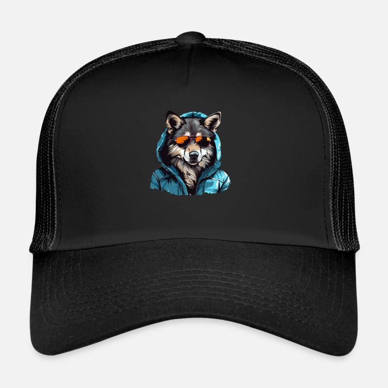Gray wolf in street style | Wolf lovers - Trucker Cap - black/black