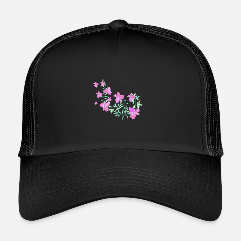 laurier-rose,fleur,lotus,vigne,floral,fleurs - Casquette trucker  - noir/noir