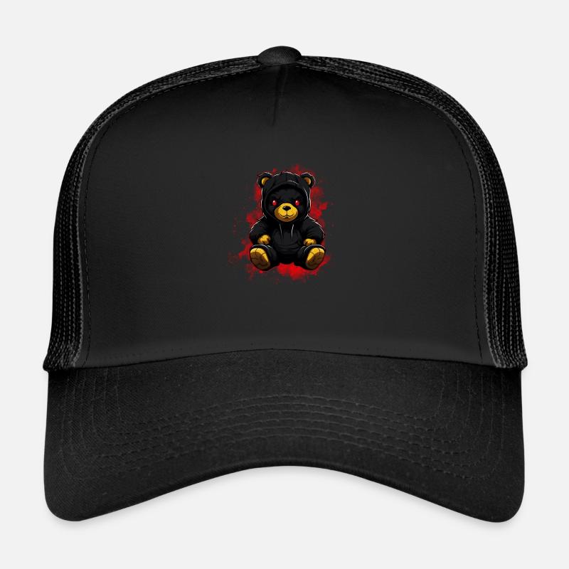 Cooler Horror Teddybär mit Kapuzenpullover Böse - Trucker Cap - Schwarz/Schwarz