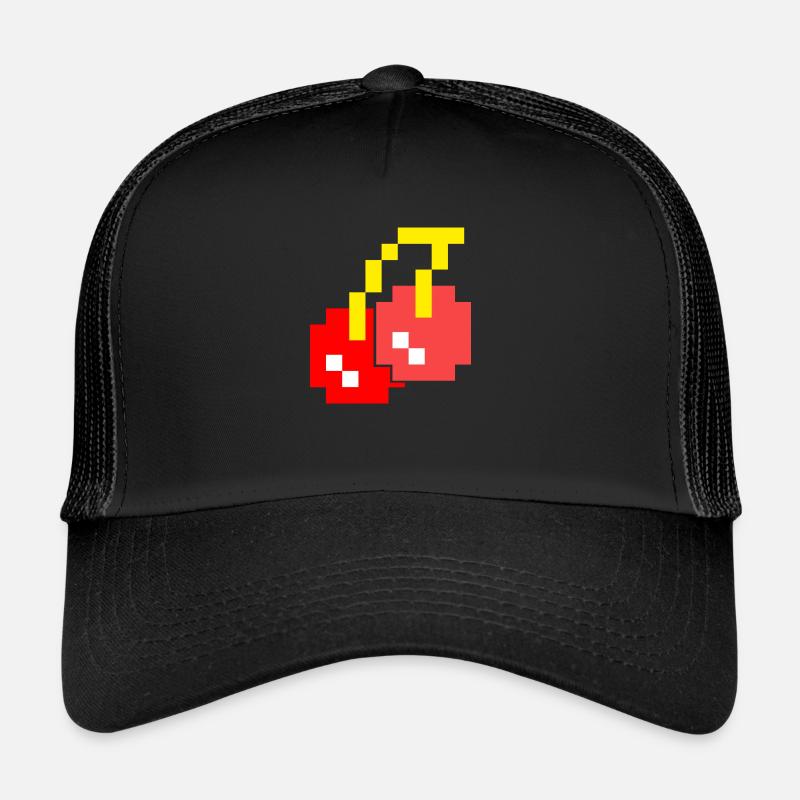 8 Bit Pixel Kirschen 80er Jahre Videospiel Halloween - Trucker Cap - Schwarz/Schwarz