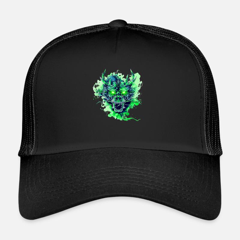 Grüner Drache - Trucker Cap - Schwarz/Schwarz