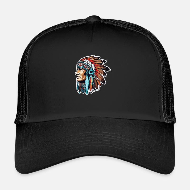 Indisch - Ureinwohner Amerikas - USA - Trucker Cap - Schwarz/Schwarz