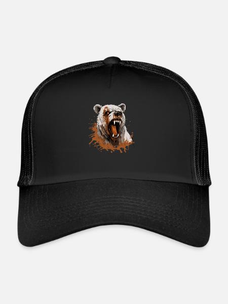 bear, animal, beast, wildlife, animal, blood, art, art, - Trucker Cap - black/black - Front