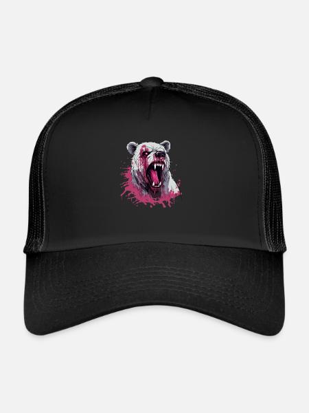 bear, animal, beast, wildlife, animal, blood, art, art, - Trucker Cap - black/black - Front