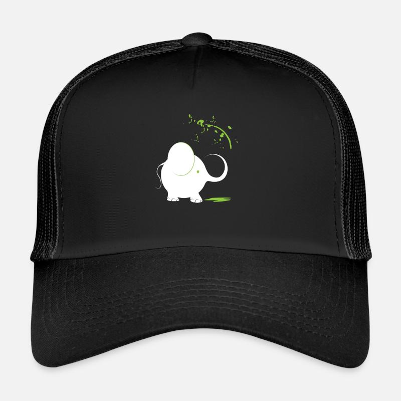 Weißer Elefant mit grüner Farbe - Trucker Cap - Schwarz/Schwarz