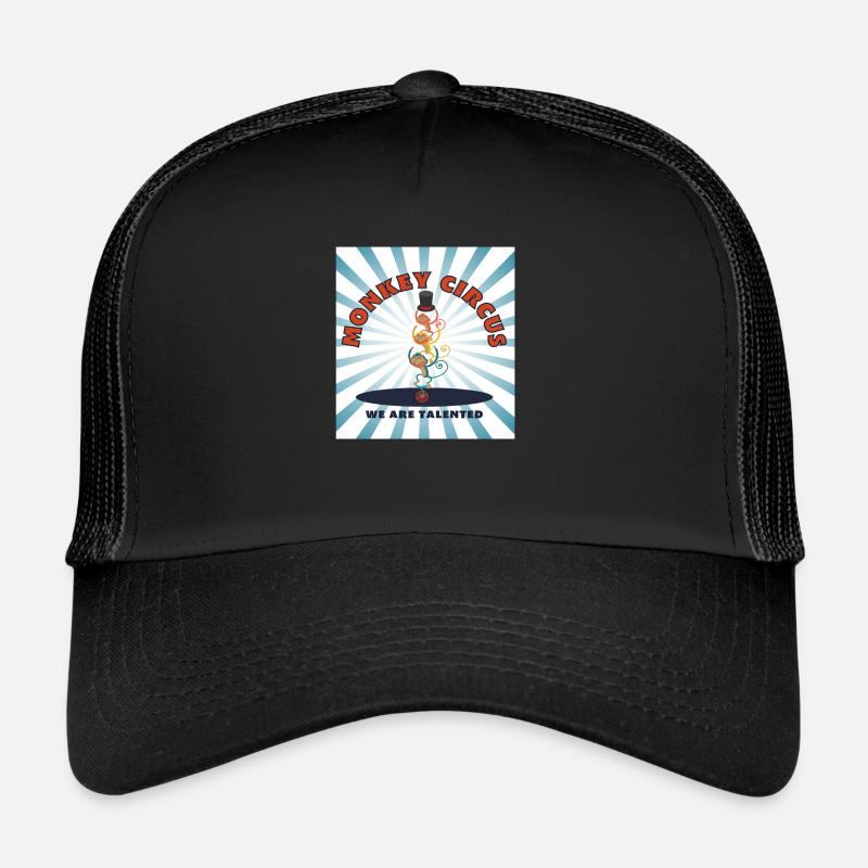 Monkey Circus / Affenzirkus - blau weiß - Trucker Cap - Schwarz/Schwarz