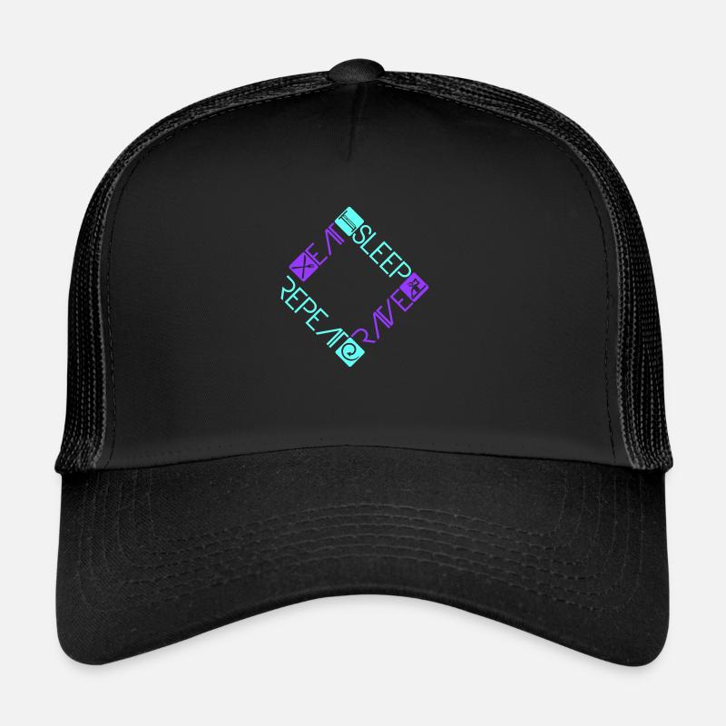 Eat Sleep Rave Repeat Essen Schlafen Raven Spruch Trucker Cap