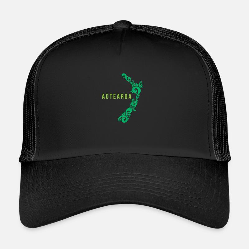 Neuseeland Karte Aotearoa Kiwis Geschenkidee - Trucker Cap - Schwarz/Schwarz