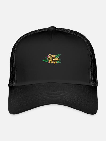 Motivational Sprüche Enjoy The Little Geschenkidee - Trucker Cap - Schwarz/Schwarz - Vorne