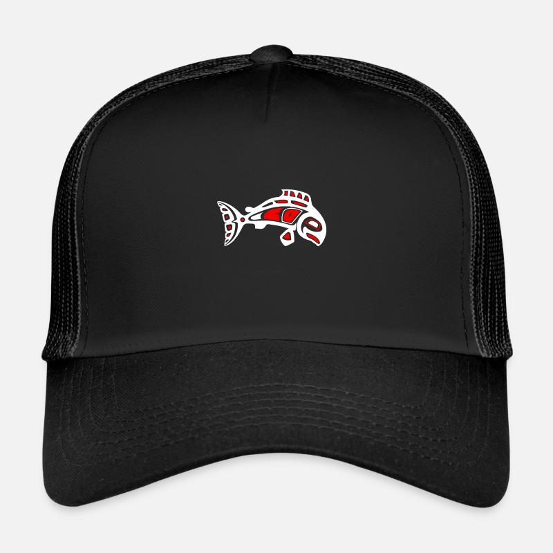 Haida-Lachs symbol Tribal Tattoo-Geschenkidee - Trucker Cap - Schwarz/Schwarz