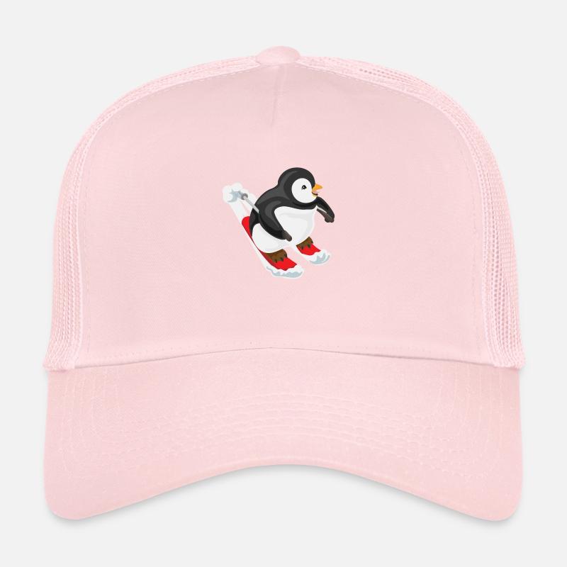 Penguin Skiing Ski Lover Winter Gift Trucker Cap