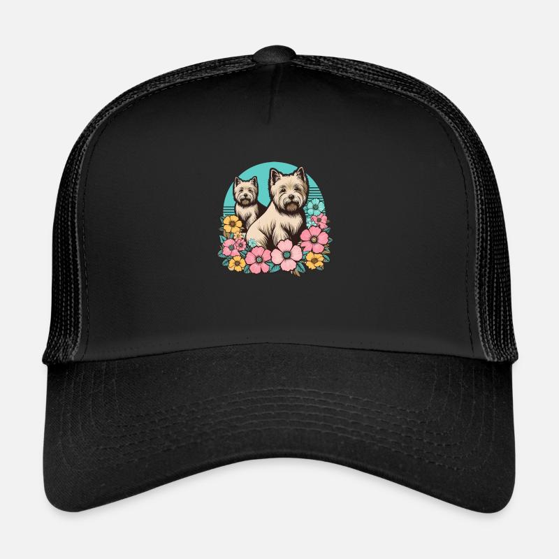 Cairn Terrier Retro Pastel Fleurs Casquette trucker 