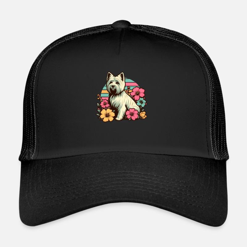 Cairn Terrier Retro Pastel Fleurs Casquette trucker 