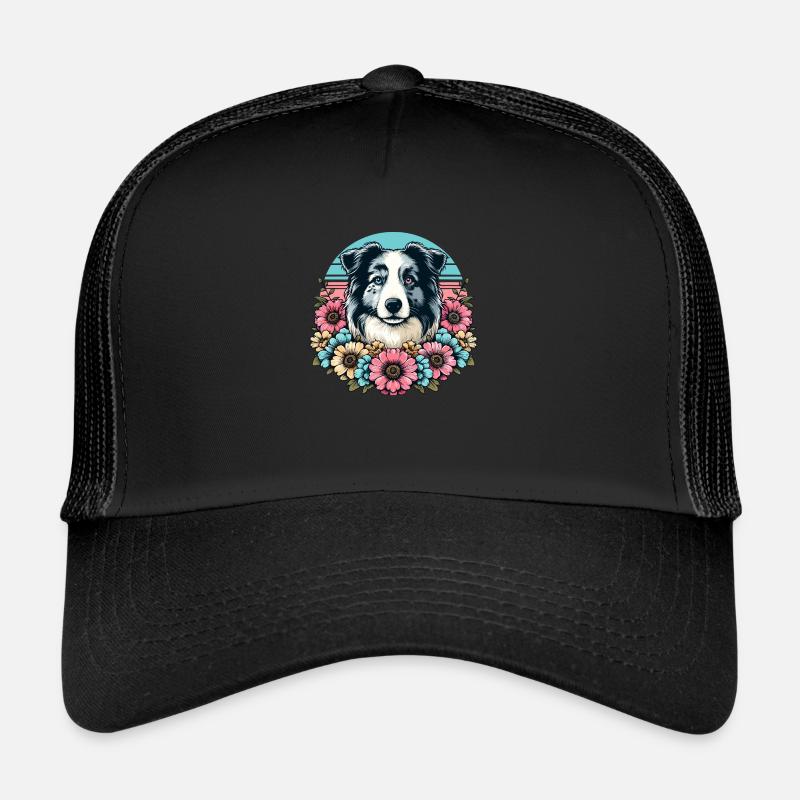 Border Collie Retro Pastel Floral Blue Merle Trucker Cap