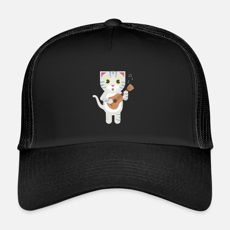 Katze mit Gitarre - Trucker Cap - Schwarz/Schwarz