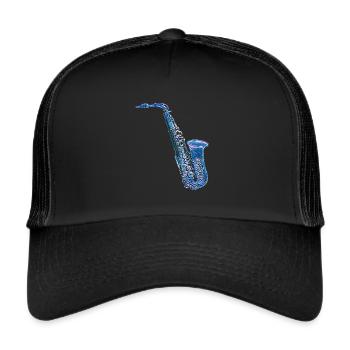 Saxophon bunt - Trucker Cap - Schwarz/Schwarz - Vorne