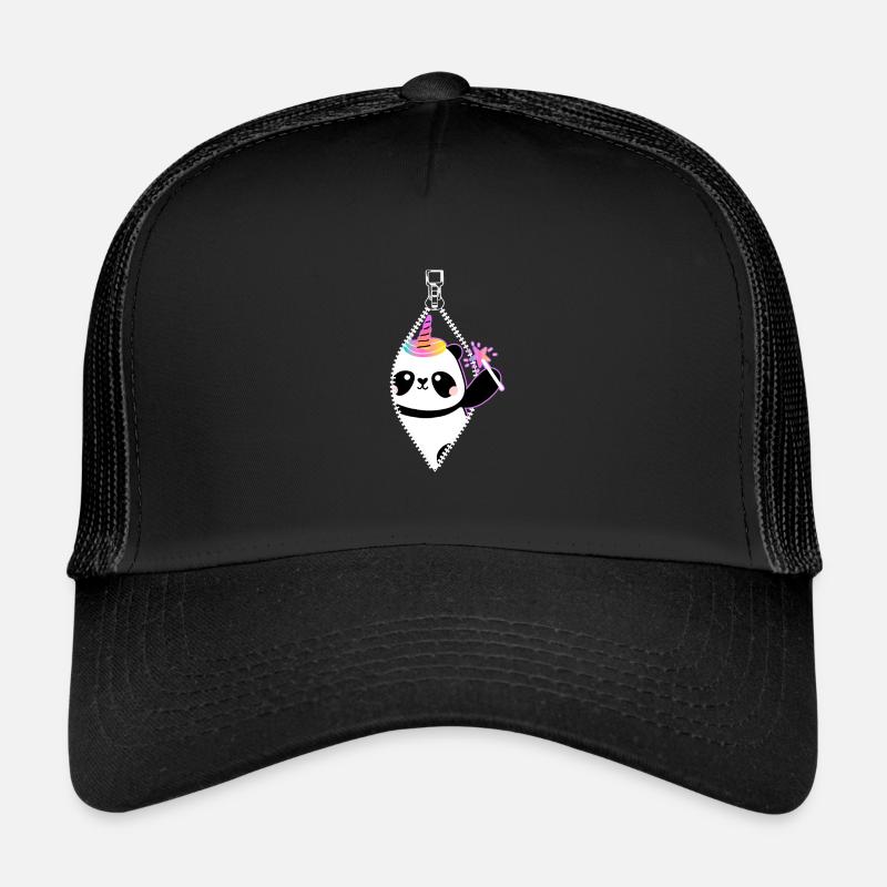 T-shirt Panda Licorne avec fermeture éclair - Casquette trucker  - noir/noir