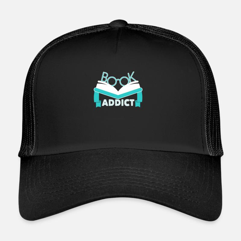 Reader reading book to book librarian bookworm - Trucker Cap - black/black