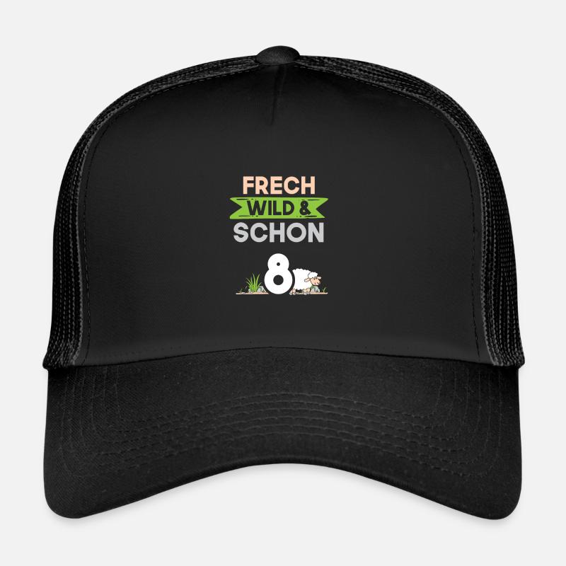 8 Jahre Geburtstag Junge Mädchen Schaf - Trucker Cap - Schwarz/Schwarz