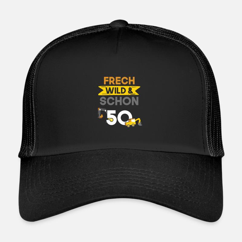 Geschenk 50 Jahre Geburtstag Bagger - Trucker Cap - Schwarz/Schwarz