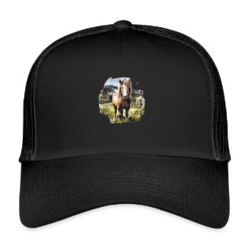 Pony Island Pferd Shetland Pony Shetty - Trucker Cap - Schwarz/Schwarz - Vorne