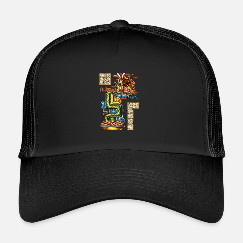 Maya-Visionsschlange - Trucker Cap - Schwarz/Schwarz