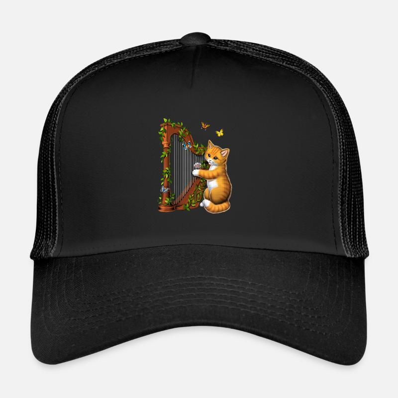 Katze spielt Harfe Trucker Cap