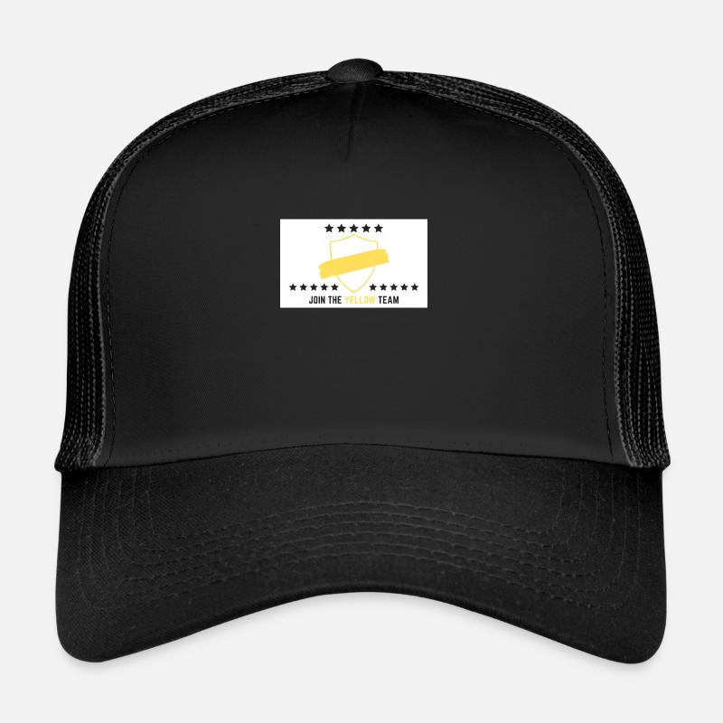 JOIN THE YELLOW TEAM // WHITE VERSION - Trucker Cap - Schwarz/Schwarz