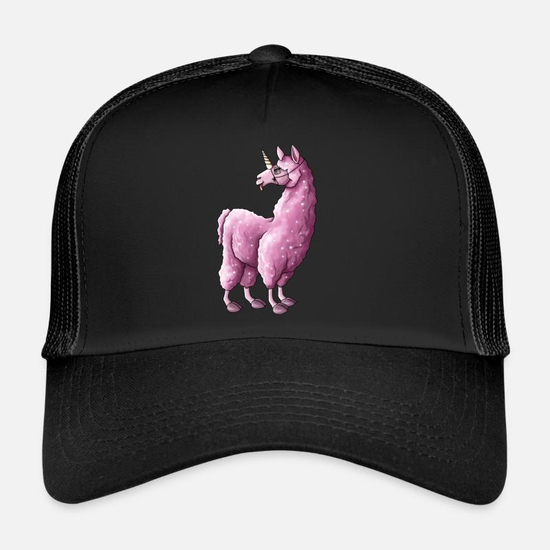 Pinkes Lama llama Einhorn Illustration - Trucker Cap - Schwarz/Schwarz