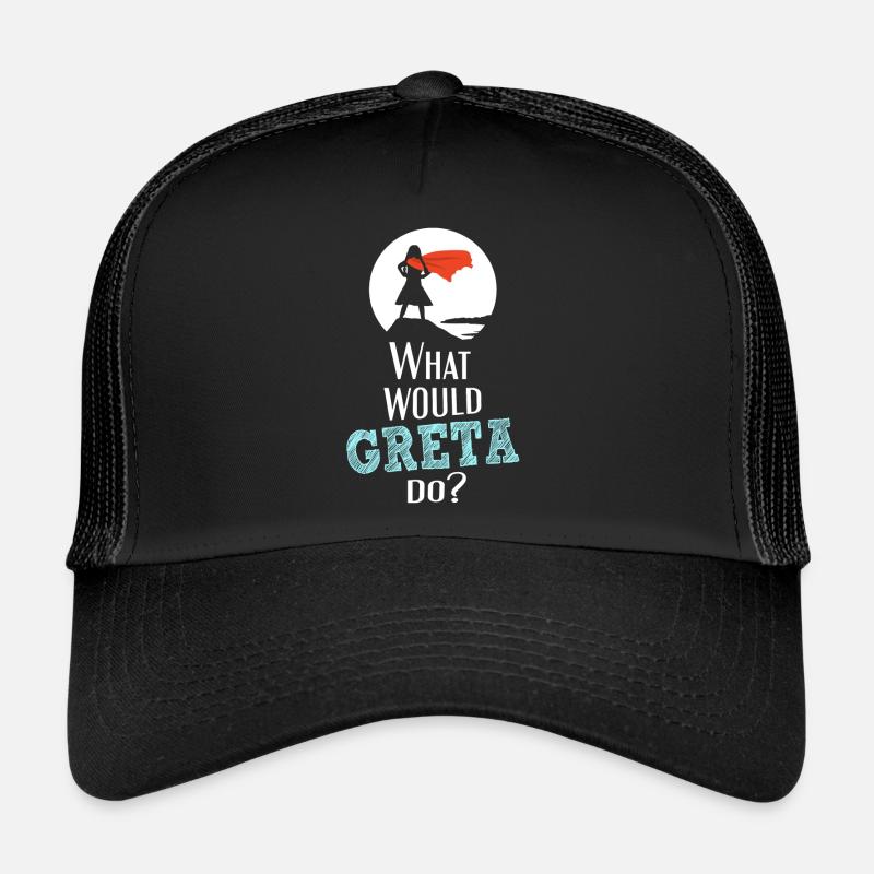 What would Greta do? - White Superhero Edition - Trucker Cap - Schwarz/Schwarz