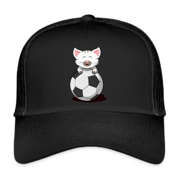Katze Fußball Kätzchen Babykatze weiße Katze cat - Trucker Cap - Schwarz/Schwarz - Vorne