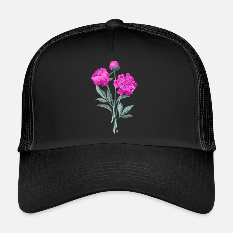 Pfingstrosen Abbildung mit Inschrift Trucker Cap