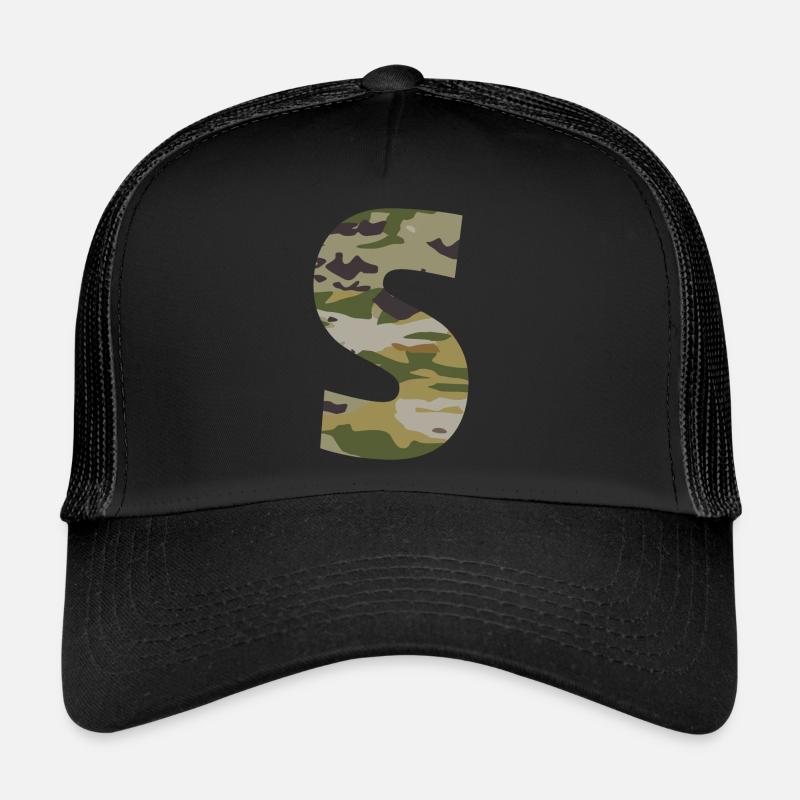 Lettre de camouflage S - Casquette trucker  - noir/noir