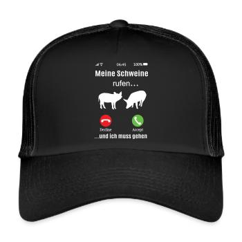 Meine Schweine rufen Schwein Landwirt Geschenk Fun - Trucker Cap - Schwarz/Schwarz - Vorne