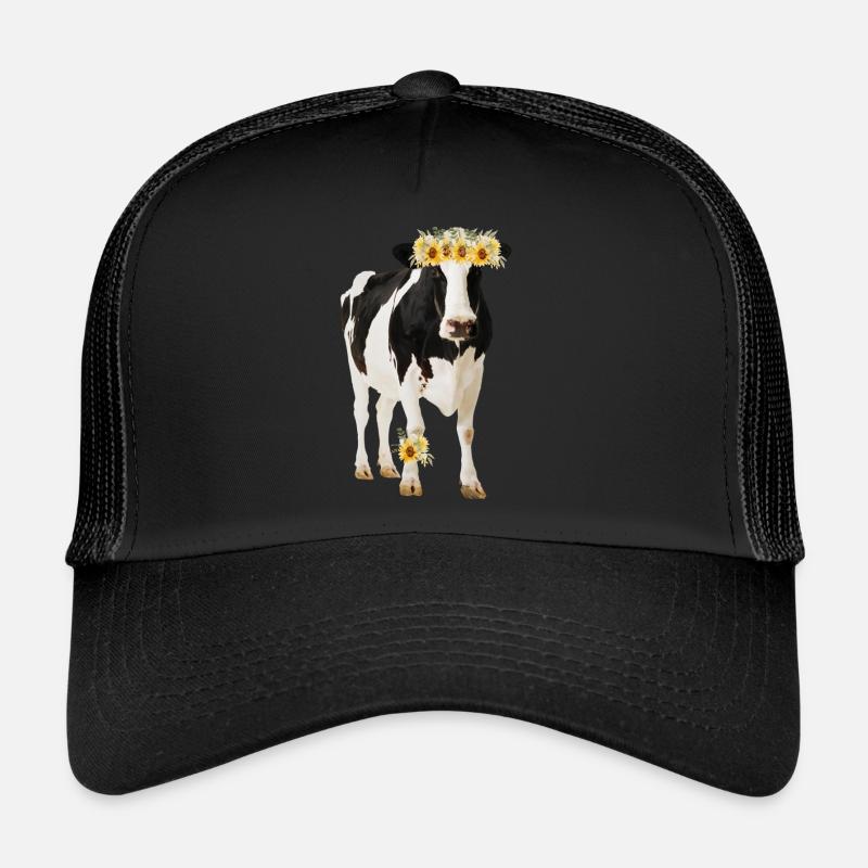 Holstein Cow With Flowers Trucker Cap