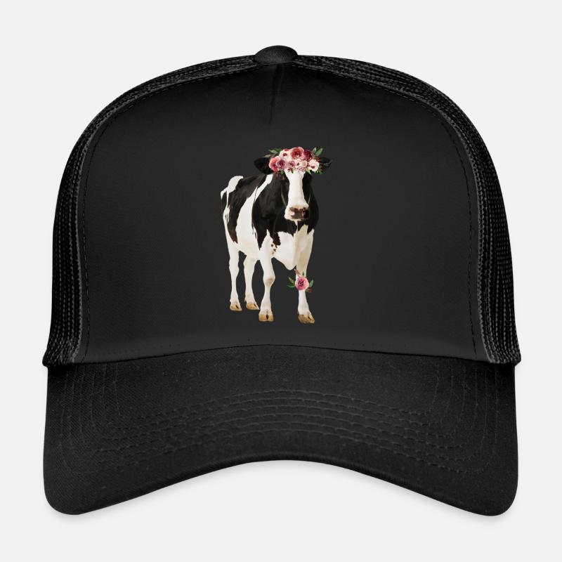 Holstein Cow With Flowers Trucker Cap