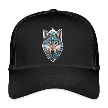 Loup Aquarelle Forêt Animal Faune Mandala Animal - Casquette trucker  - noir/noir - Devant