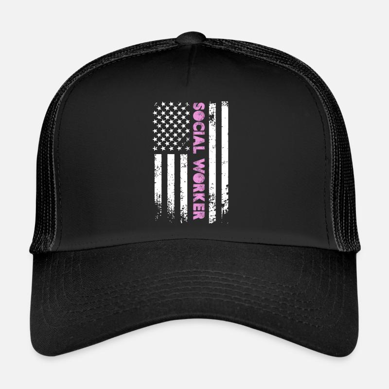 Travailleur social Drapeau américain Casquette trucker 