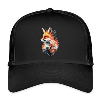 Fuchs Aquarell Wald Waldtier Wildtier Zeichnung - Trucker Cap - Schwarz/Schwarz - Vorne