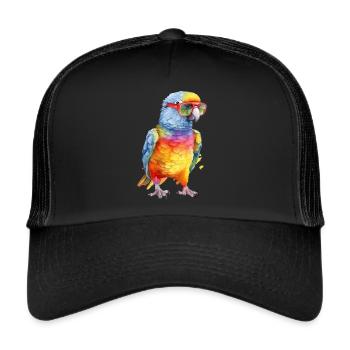 Bunter cooler Papagei mit Sonnenbrille - Trucker Cap - Schwarz/Schwarz - Vorne
