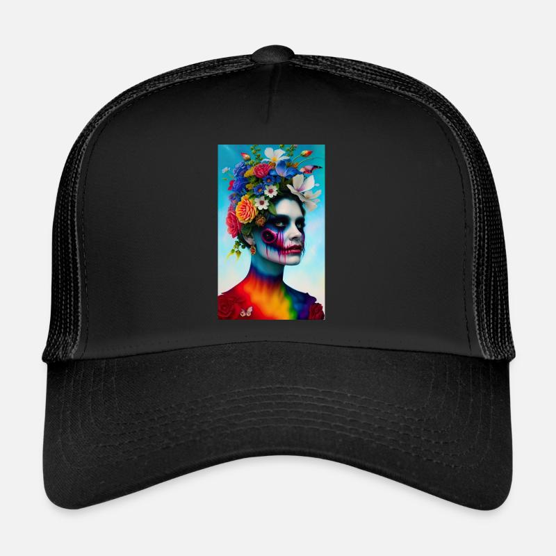 ARTWORK Flower Head Rainbow Trucker Cap